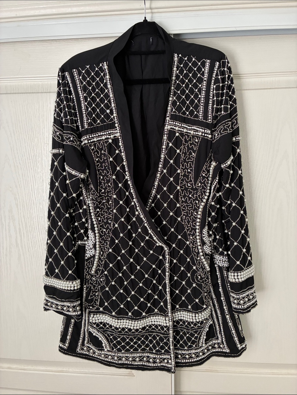 Embellished Black Open-Front Jacket
